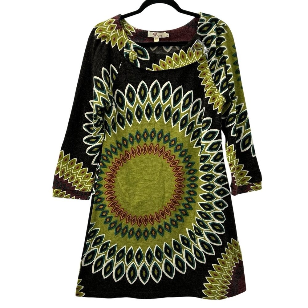 Aryeh Anthropology Women Large A-Line Dress Round Neck Bohemian Tunic Multicolor